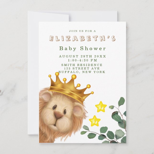 Prince Lion Golden Crown Boy Baby Shower Invitation (Front)
