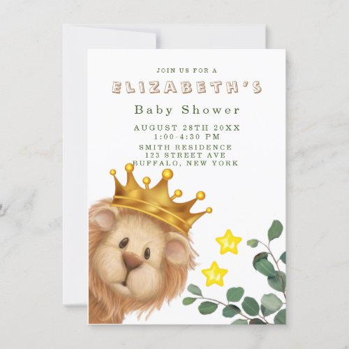 Prince Lion Golden Crown Boy Baby Shower Invitation