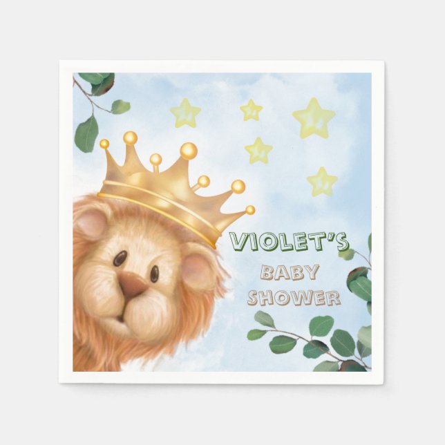 Prince Lion Golden Crown Boy Baby Shower Napkins (Front)