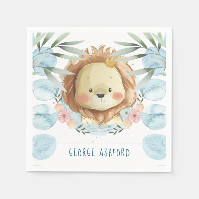 Prince Lion Illustration Personalized Napkins (Front)