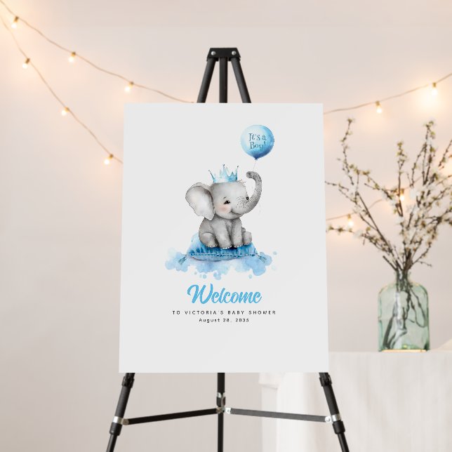 Prince Little Elephant Baby Shower Welcome Sign (In Situ (Stand))