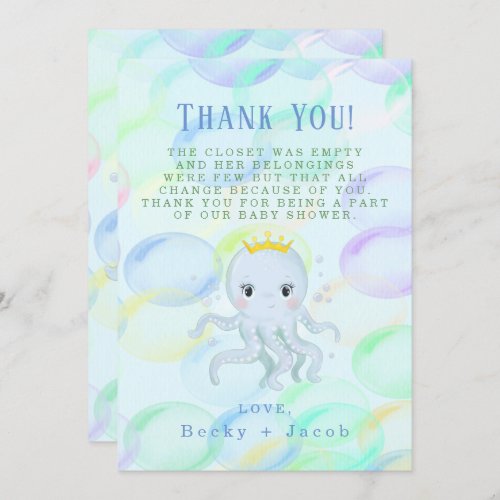 Prince Octopus Boy Baby Shower Thank You Card