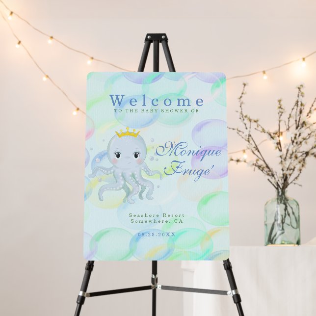Prince Octopus Boy Baby Shower Welcome Sign (In Situ (Stand))