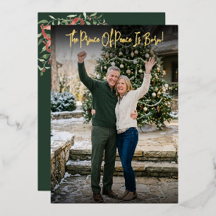 Prince Of Peace Bow Hand Script Photo Christmas Foil Holiday Card