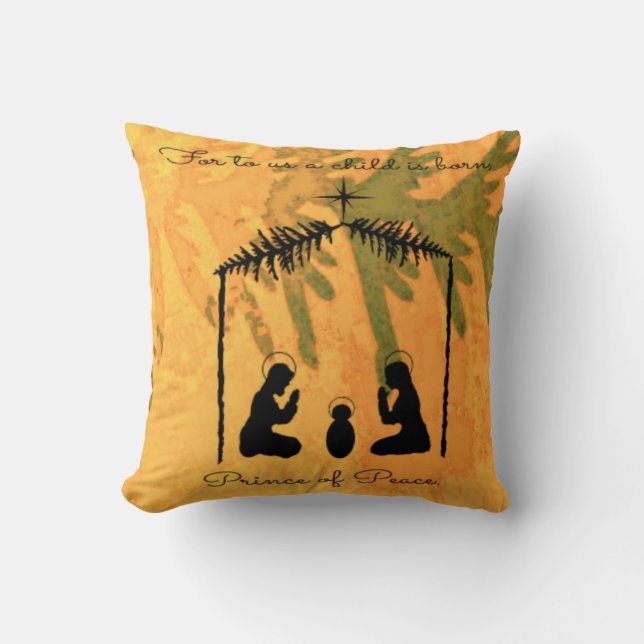 Prince of Peace Nativity Throw Pillow (Front)
