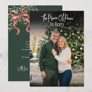 Prince Of Peace Script Bow Photo Christmas Holiday Card