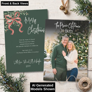 Prince Of Peace Script Bow Photo Christmas Holiday Card