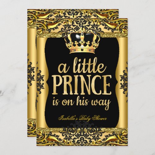 Prince on his way Baby Shower Gold Black 2 Invitation