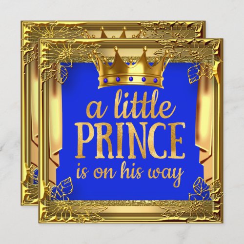 Prince on the Way Baby Shower Royal Blue Gold Invitation