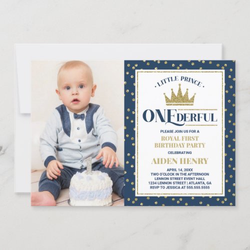 Prince ONEderful First Birthday Invitation Blue Invitation