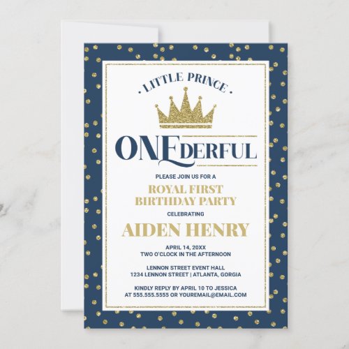 Prince ONEderful First Birthday Party Invitation