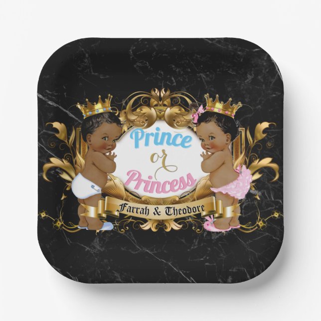 Prince Or Princess Blue & Pink Royal Gender Reveal Paper Plates (Front)