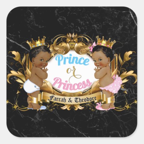 Prince Or Princess Blue  Pink Royal Gender Reveal Square Sticker