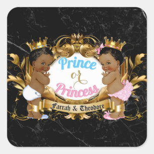Prince Or Princess Blue & Pink Royal Gender Reveal Square Sticker