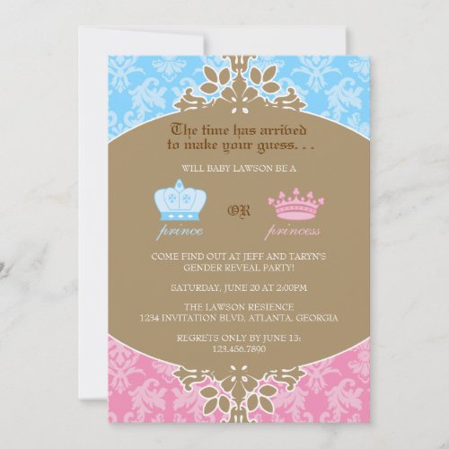 Prince or Princess Damask Gender Reveal Party Invitation