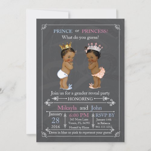 Prince or Princess Gender Reveal African American Invitation