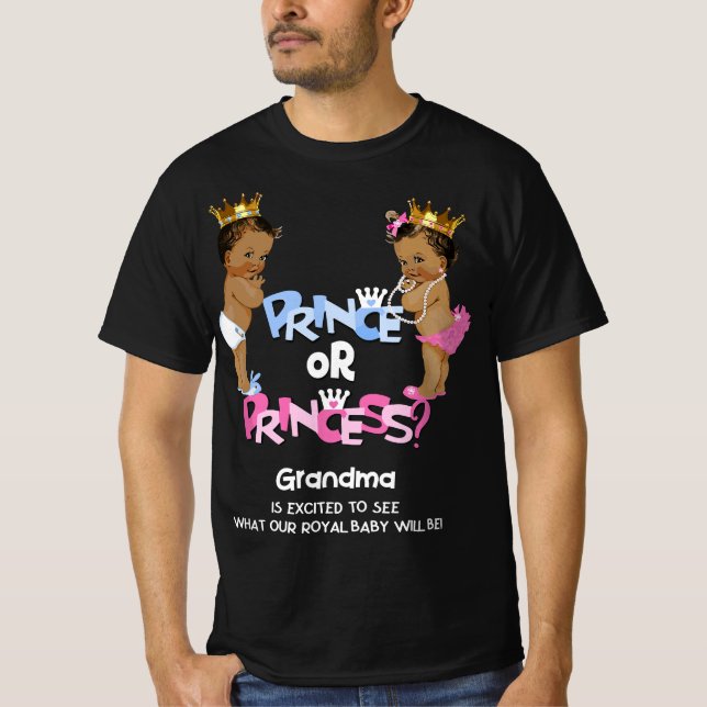 Prince or Princess Grandma Ethnic Gender Reveal T-Shirt (Front)