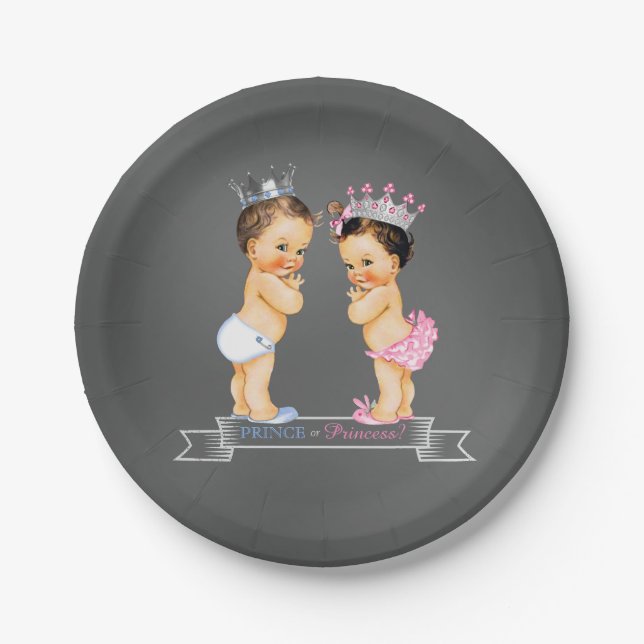 Prince Princess Chalk Gender Reveal Baby Shower Paper Plates (Front)
