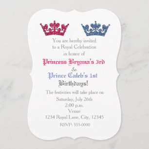 Prince & Princess Crowns Twins Party Invitation