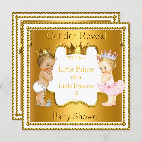 Prince Princess Gender Reveal Baby Shower Blonde Invitation
