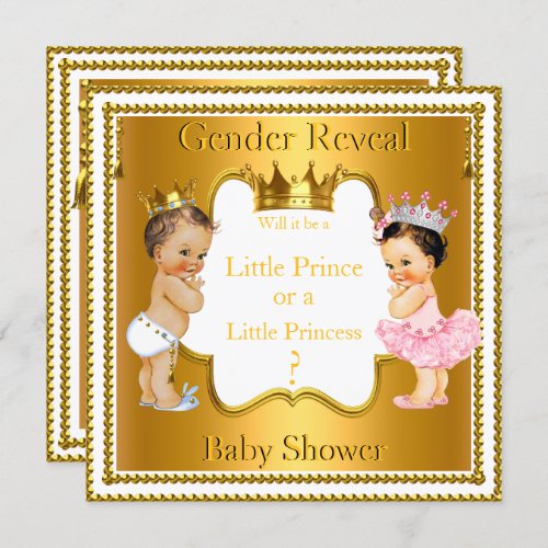 Prince Princess Gender Reveal Baby Shower Brunette Invitation