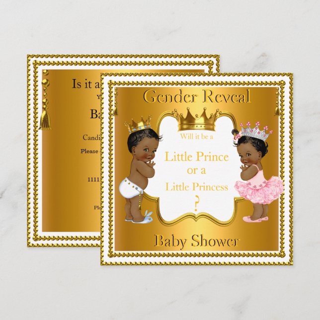 Prince Princess Gender Reveal Baby Shower Ethnic Invitation (Front/Back)