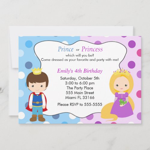 Prince Princess Invitation Kids Birthday Party