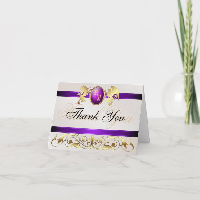 Prince & Princess Purple Jewel Thank You Notecard (Front)