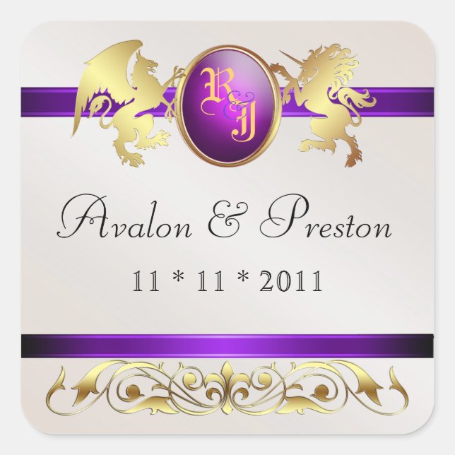 Prince & Princess Purple  Save The Date Sticker (Front)
