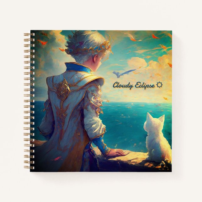 Prince & Princess with Cat Ocean Spiral Notebook (Front)