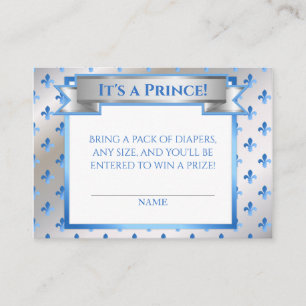 Prince Royal Baby Blue Silver Fleur Diaper Raffle Enclosure Card