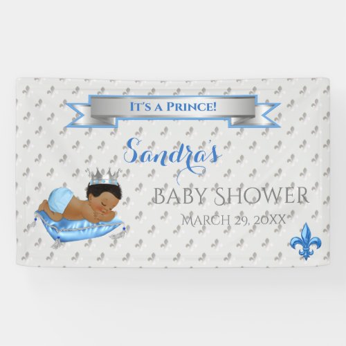 Prince Royal Baby Blue  Silver Pillow Boy Banner