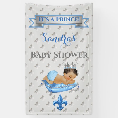 Prince Royal Baby Blue  Silver Pillow Boy Banner