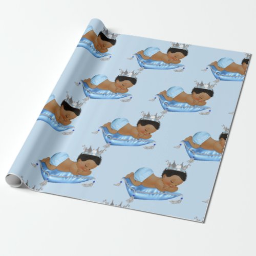 Prince Royal Baby Blue  Silver Pillow Boy Wrapping Paper