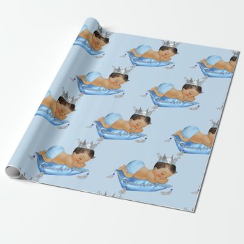 Prince Royal Baby Blue & Silver Pillow Boy Wrapping Paper by nawnibelles at Zazzle