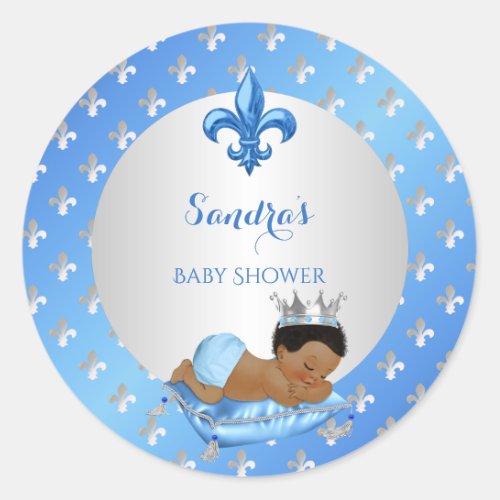 Prince Royal Baby Blue  Silver Pillow Classic Round Sticker