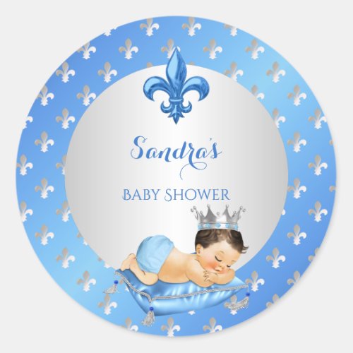 Prince Royal Baby Blue  Silver Pillow Classic Round Sticker