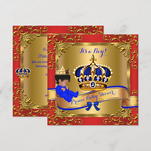 Prince Royal Baby Shower Boy Red Blue Gold 4 Invitation (Front/Back)