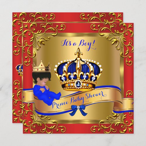 Prince Royal Baby Shower Boy Red Blue Gold 4 Invitation