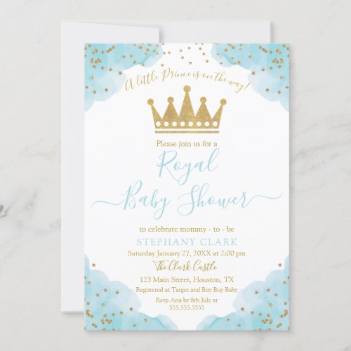 Prince Royal Baby Shower watercolor Invitation