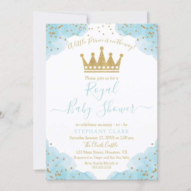 Prince Royal Baby Shower watercolor Invitation (Front)