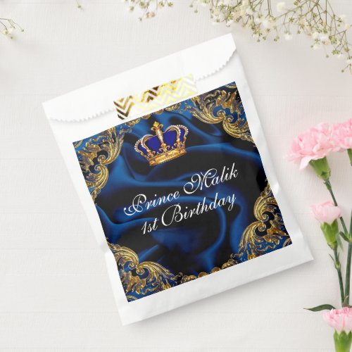 Prince Royal blue and gold crown and silk  Favor Bag