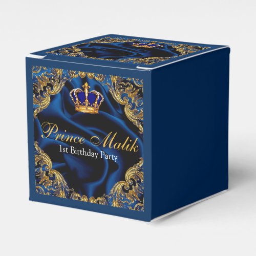 Prince Royal blue and gold crown and silk Favor Boxes