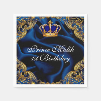 Prince Royal blue and gold crown and silk Napkins