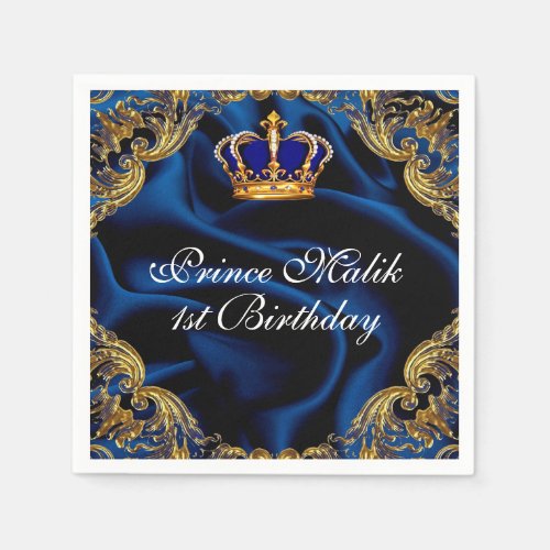 Prince Royal blue and gold crown and silk  Napkins