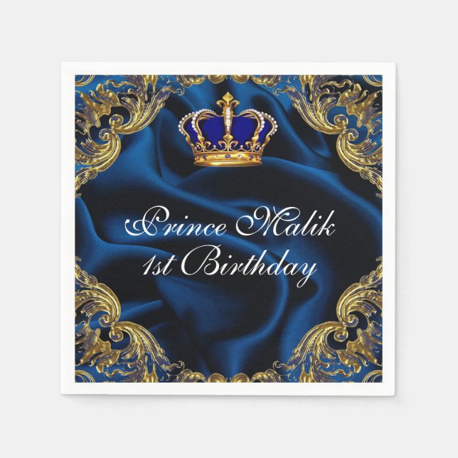 Prince Royal blue and gold crown and silk  Napkins (Front)