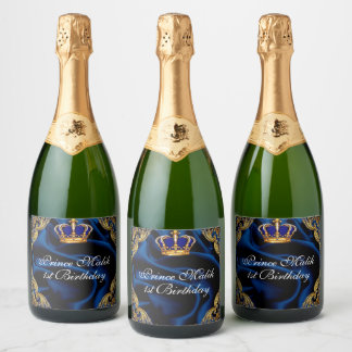Prince Royal blue and gold crown and silk Sparkling Wine Label