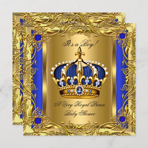 Prince Royal Blue Baby Shower Boy Regal Gold 2 Invitation