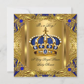 Prince Royal Blue Baby Shower Boy Regal Gold 3 Invitation (Front)