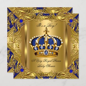 Prince Royal Blue Baby Shower Boy Regal Gold 3 Invitation by Zizzago at Zazzle